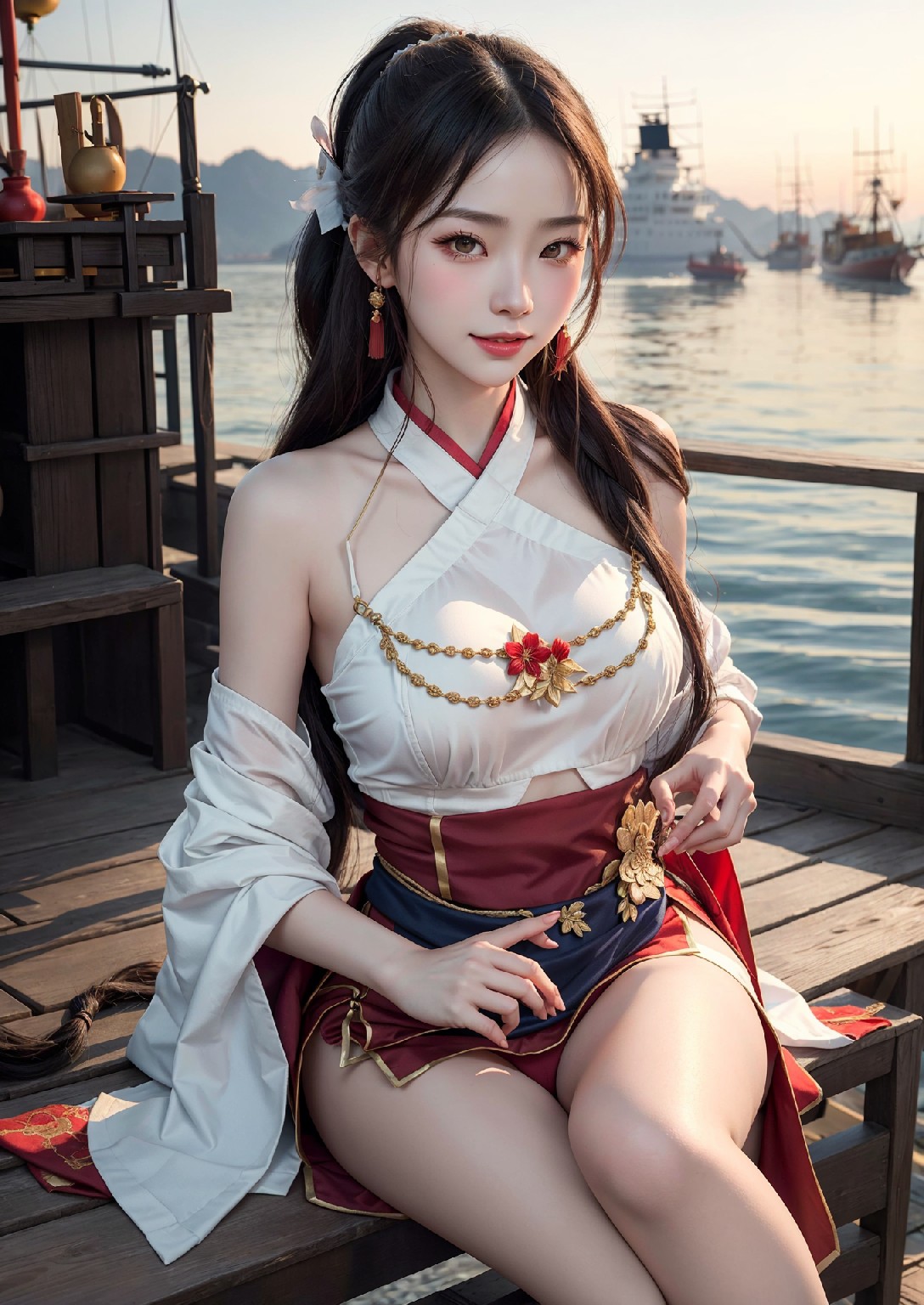 Oriental girl sailing to the West
