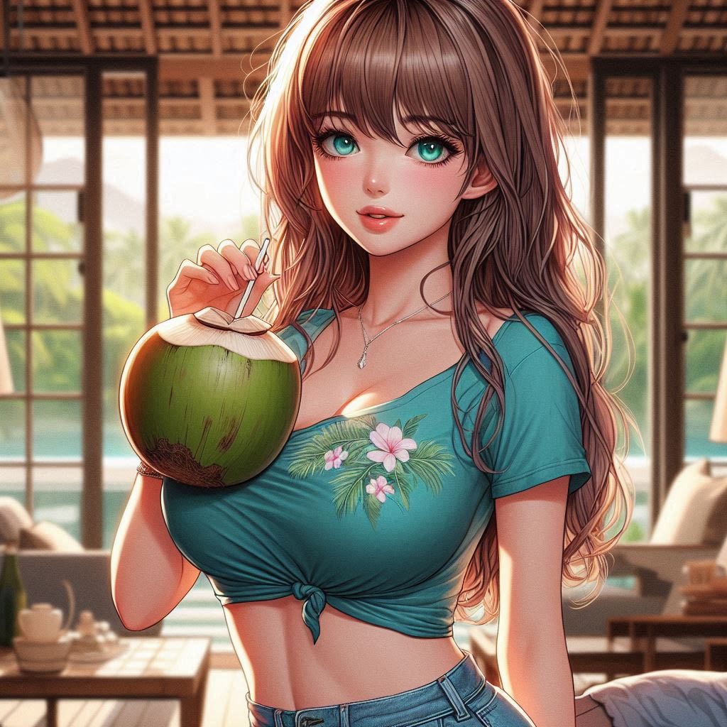 在熱帶渡假村喝涼的果汁