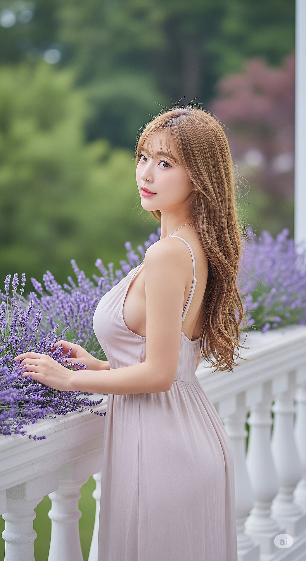 Condensed eyes under the wisteria flower
