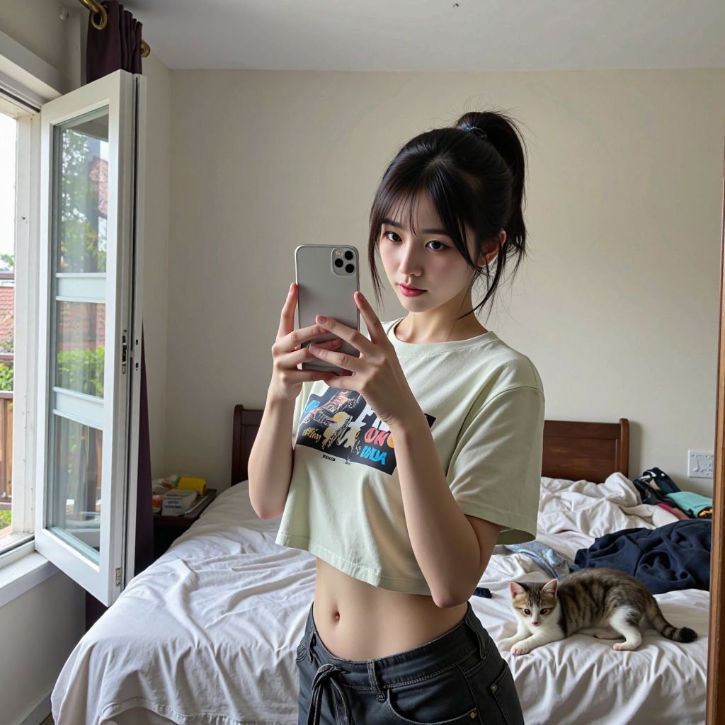 Girl takes selfie in her room