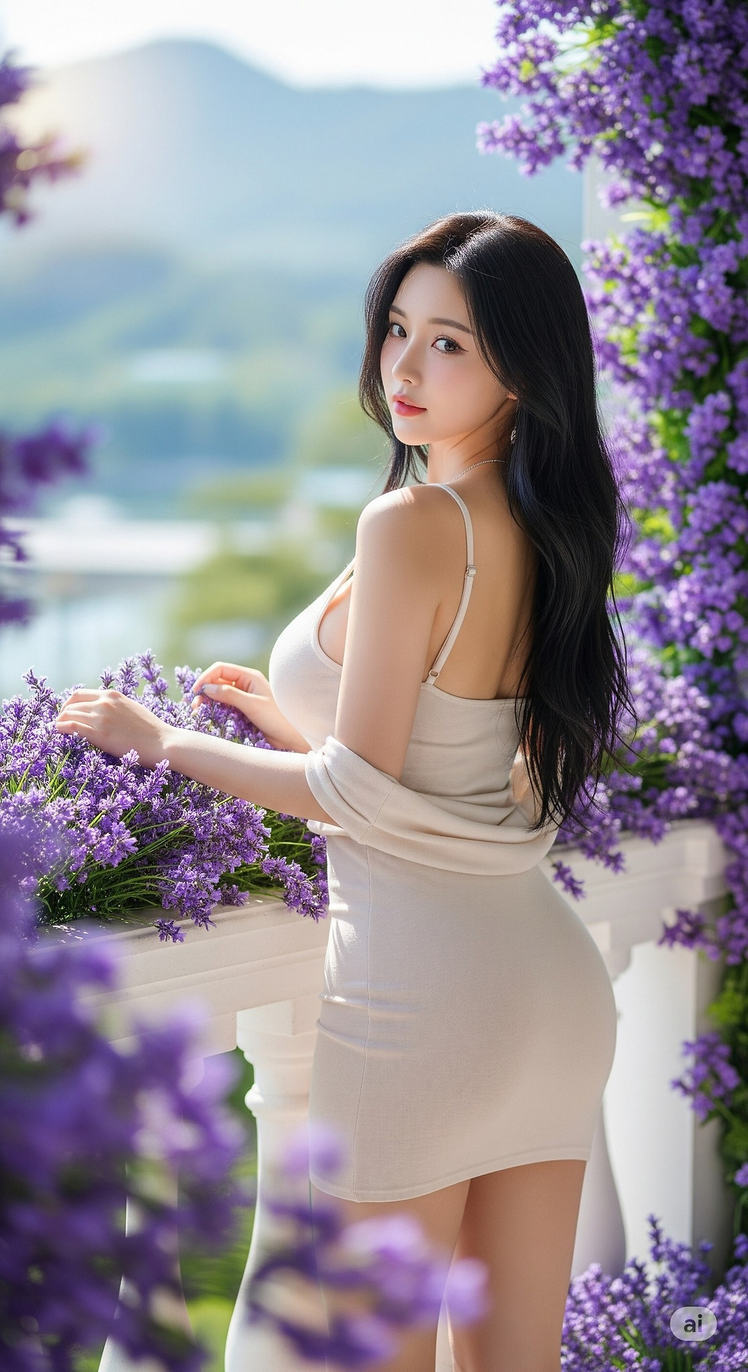 Condensed eyes under the wisteria flower