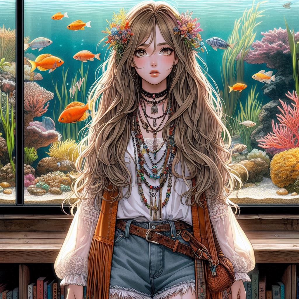 水族館前的少女