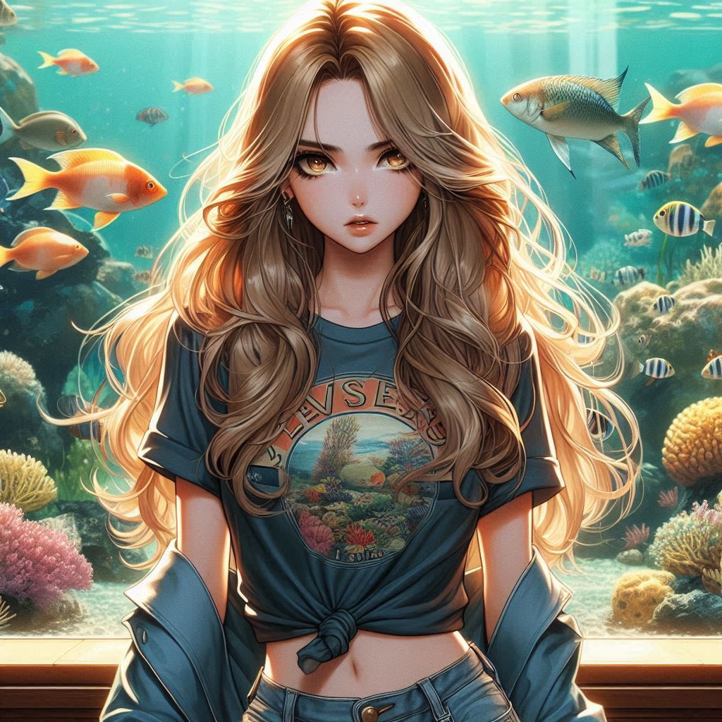 水族館前的少女