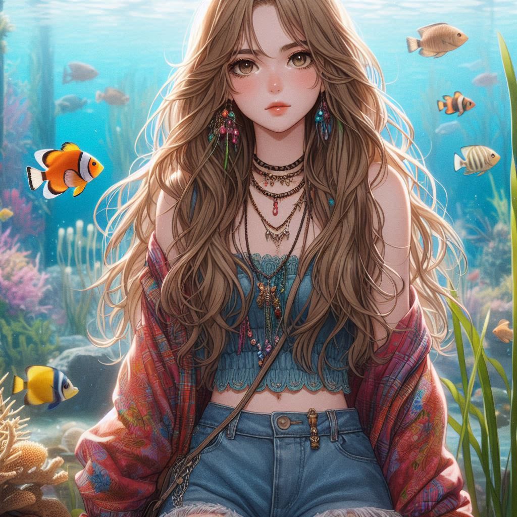 Girl in front of the aquarium