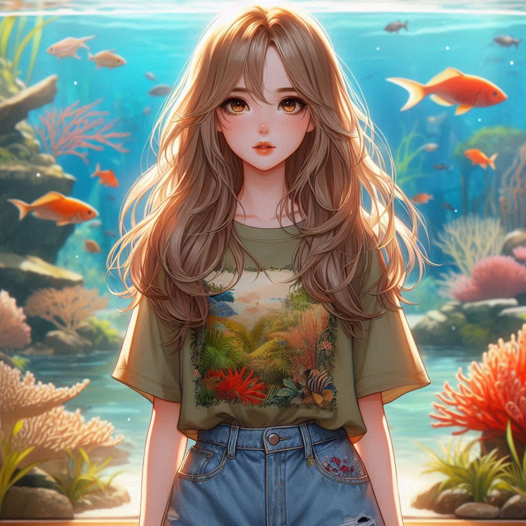 水族館前的少女
