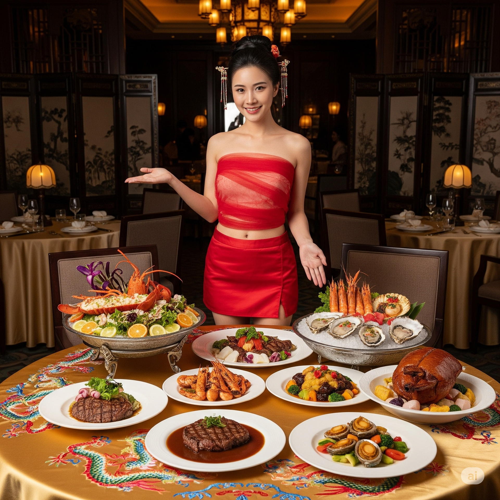 A special restaurant. A special waitress introduces the dishes in person