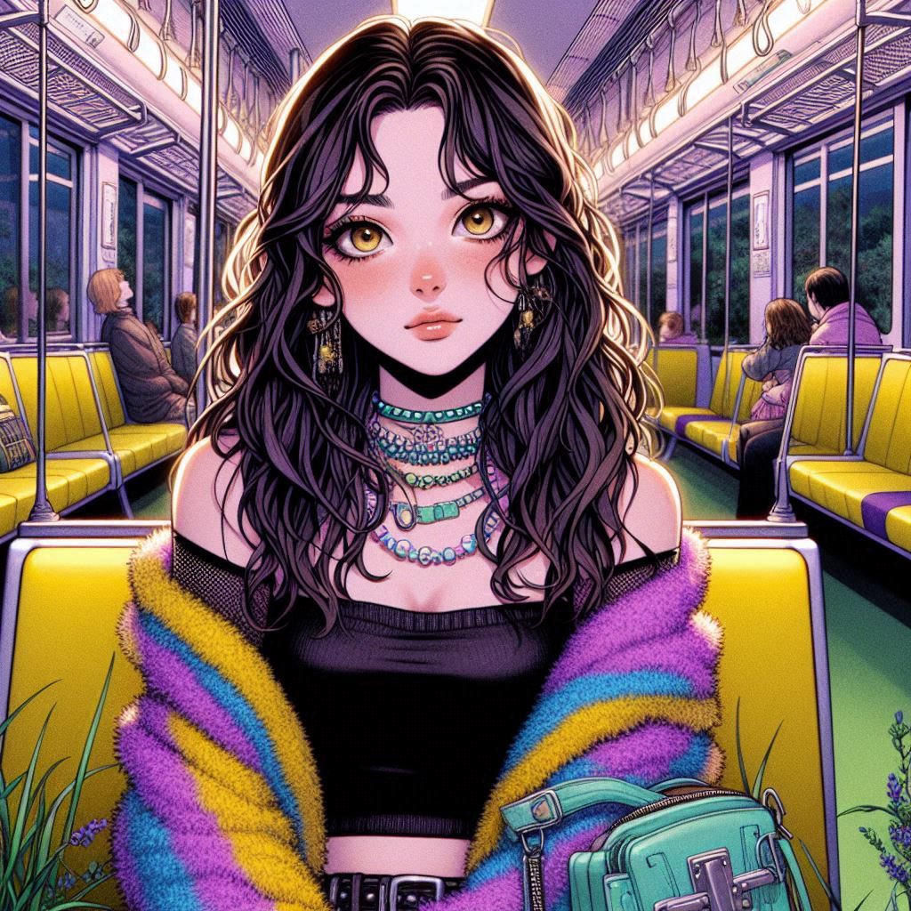 站在長滿花草的車廂