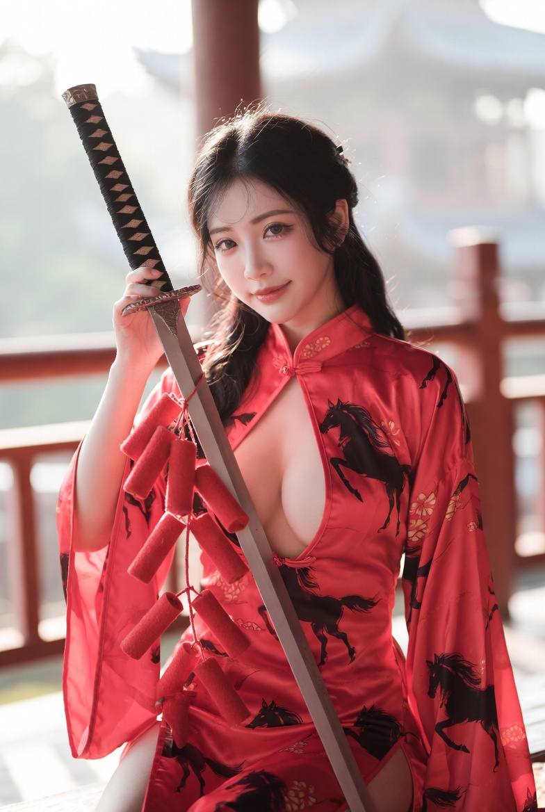 Sister Fire Red Cheongsam Celebrating the Year of the Horse