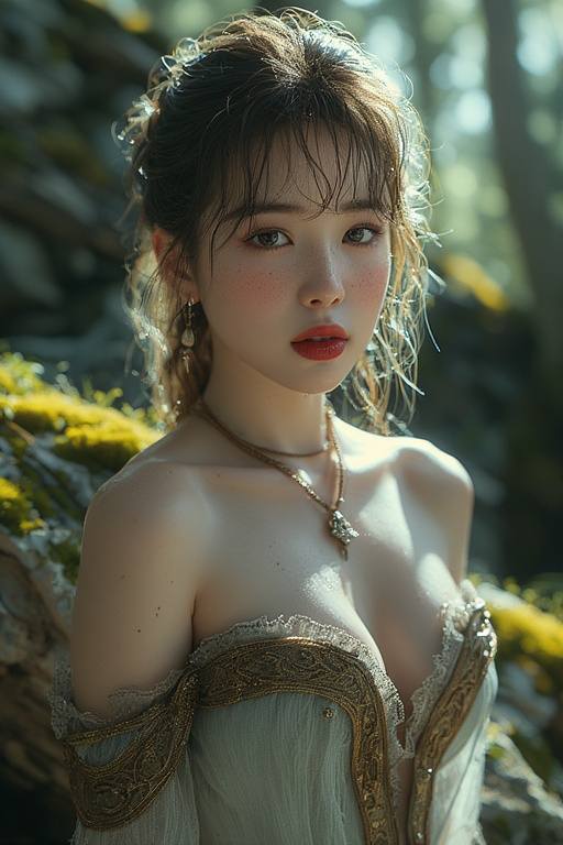 Girl wandering in the woods