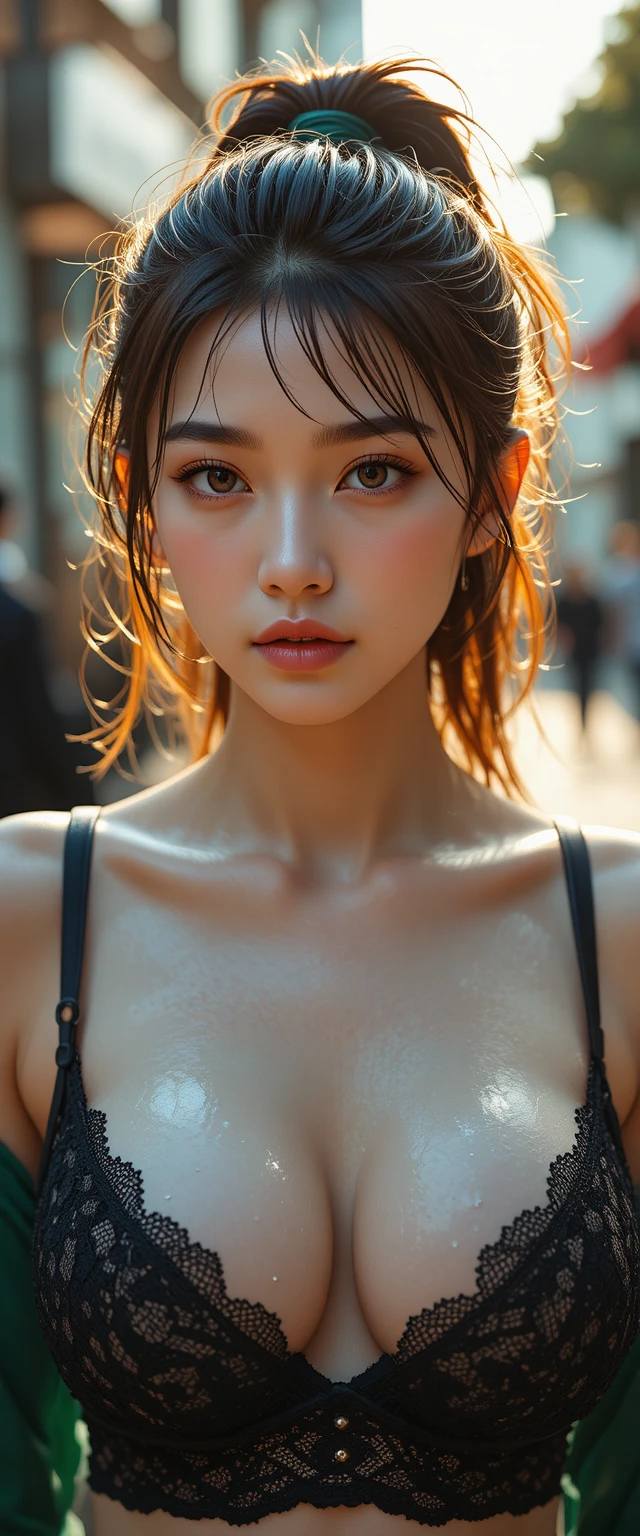 Girl in sexy underwear on the street