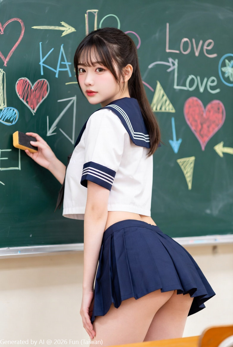 Adult High School Student # 7 Wiping a Blackboard Why Panties, Bare Farts