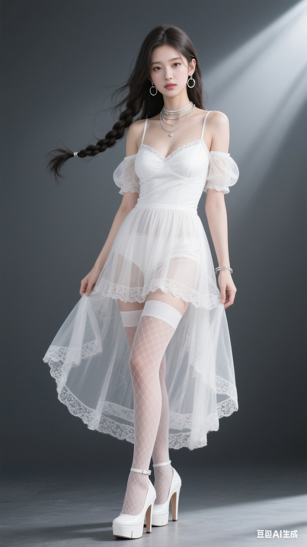White off shoulder multilayer gauze