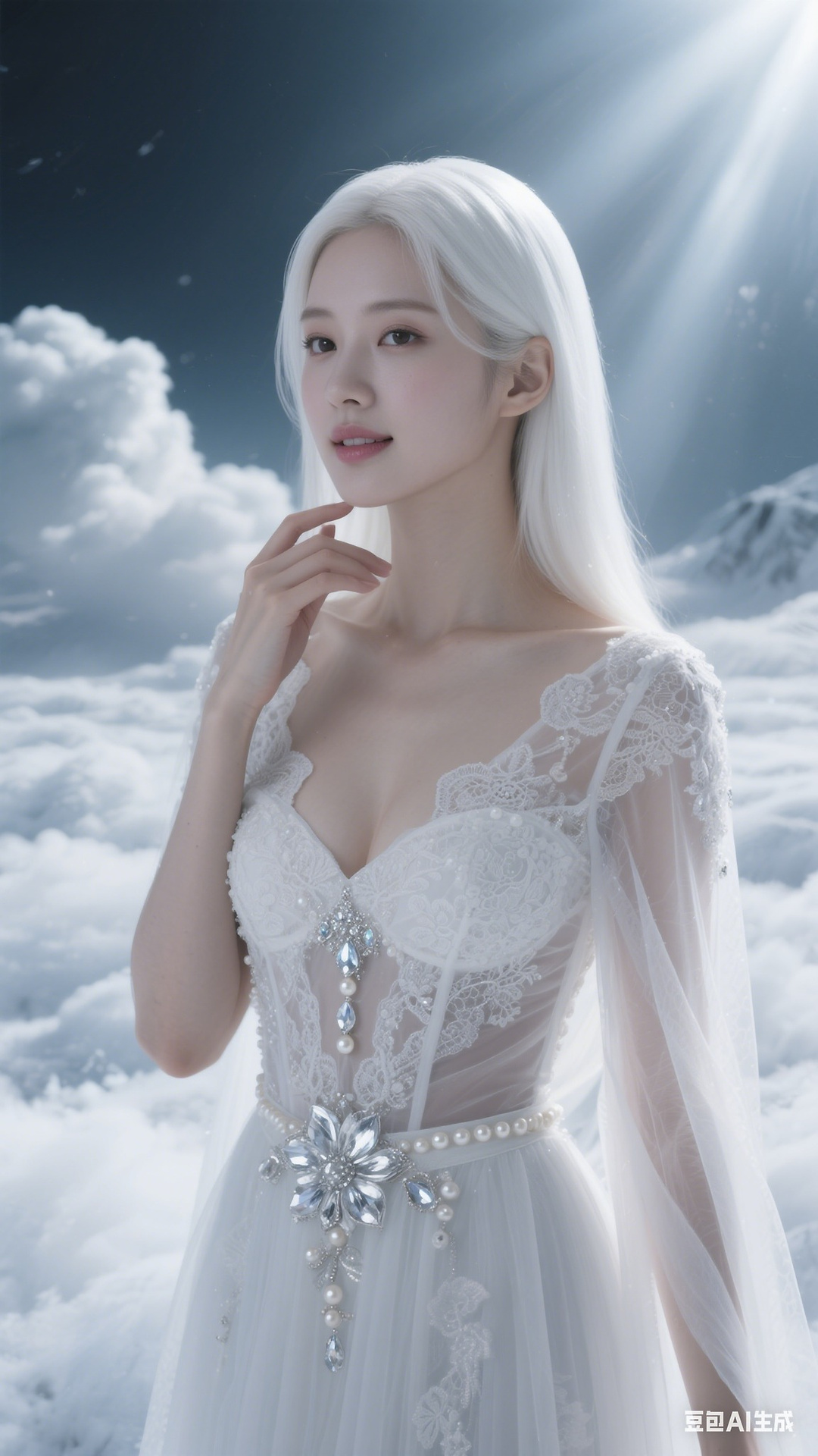 Semi-transparent white tulle dress