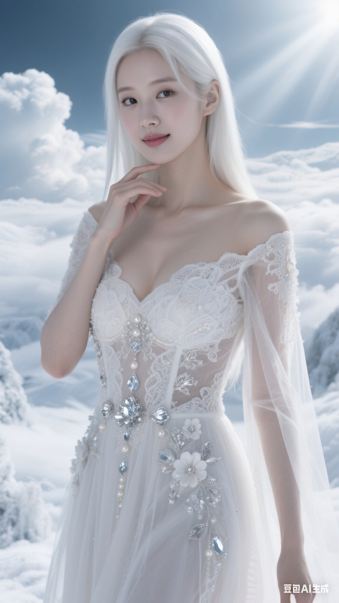 Semi-transparent white tulle dress