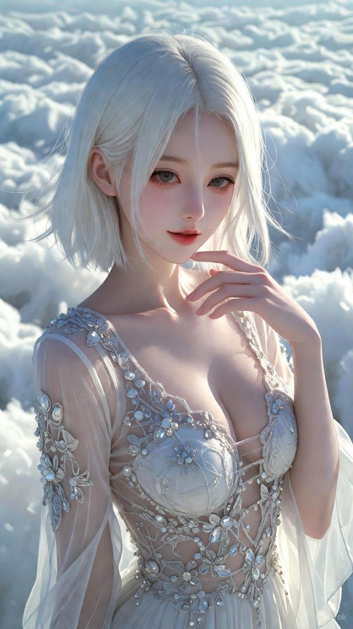 Semi-transparent white tulle dress