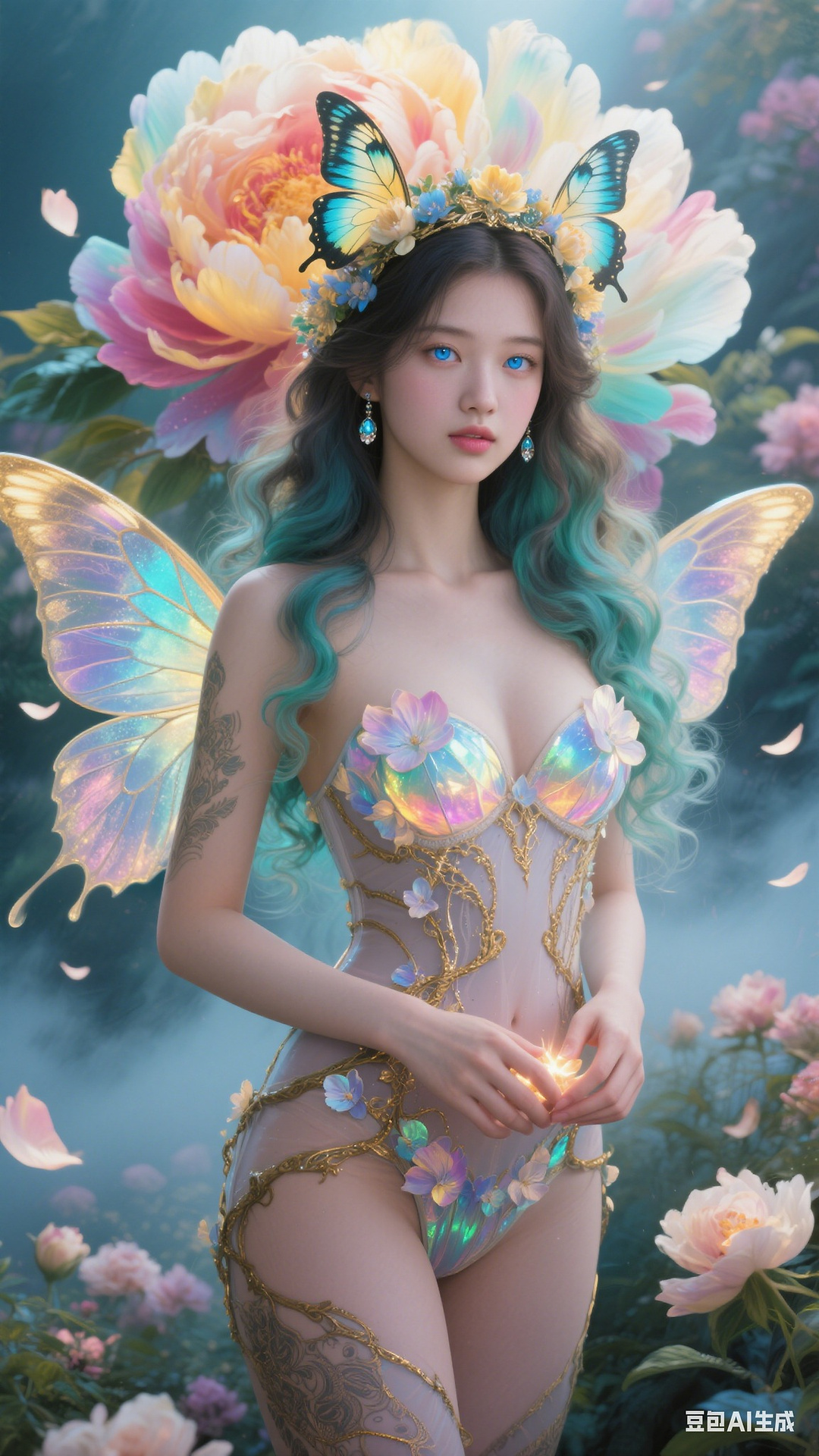 Petals and butterfly wings hand-knitted gown