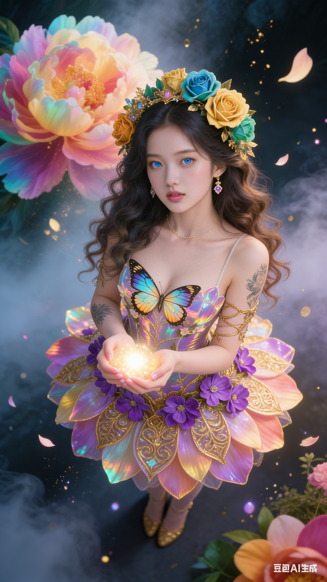 Petals and butterfly wings hand-knitted gown