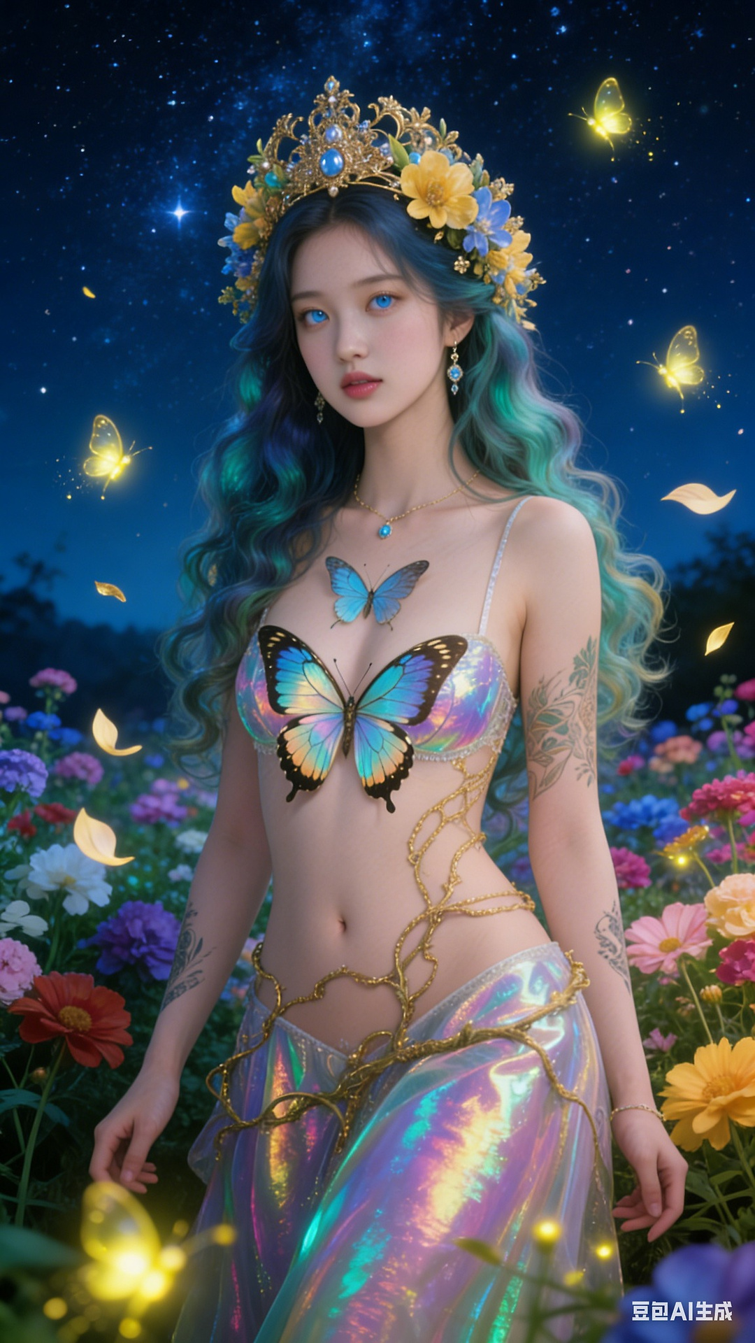 Petals and butterfly wings hand-knitted gown