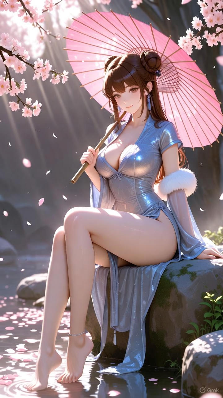 Sparkling silver-blue cheongsam