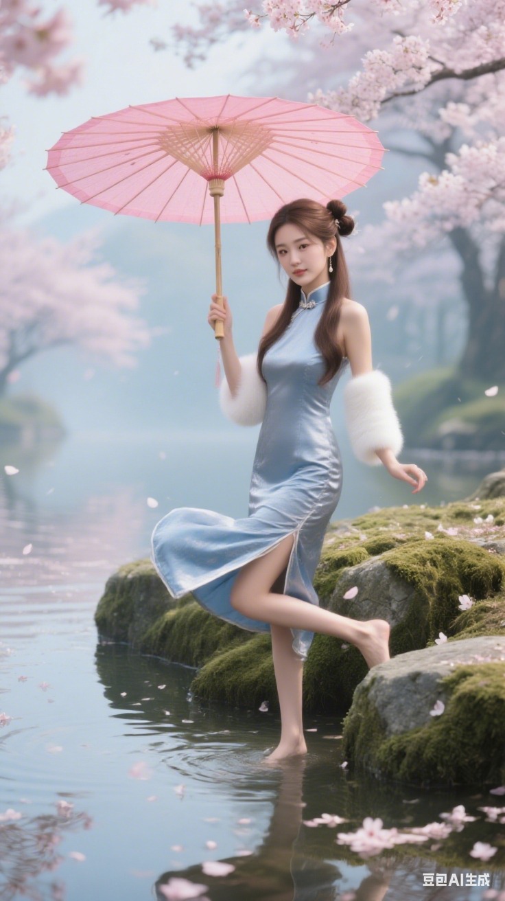 Sparkling silver-blue cheongsam