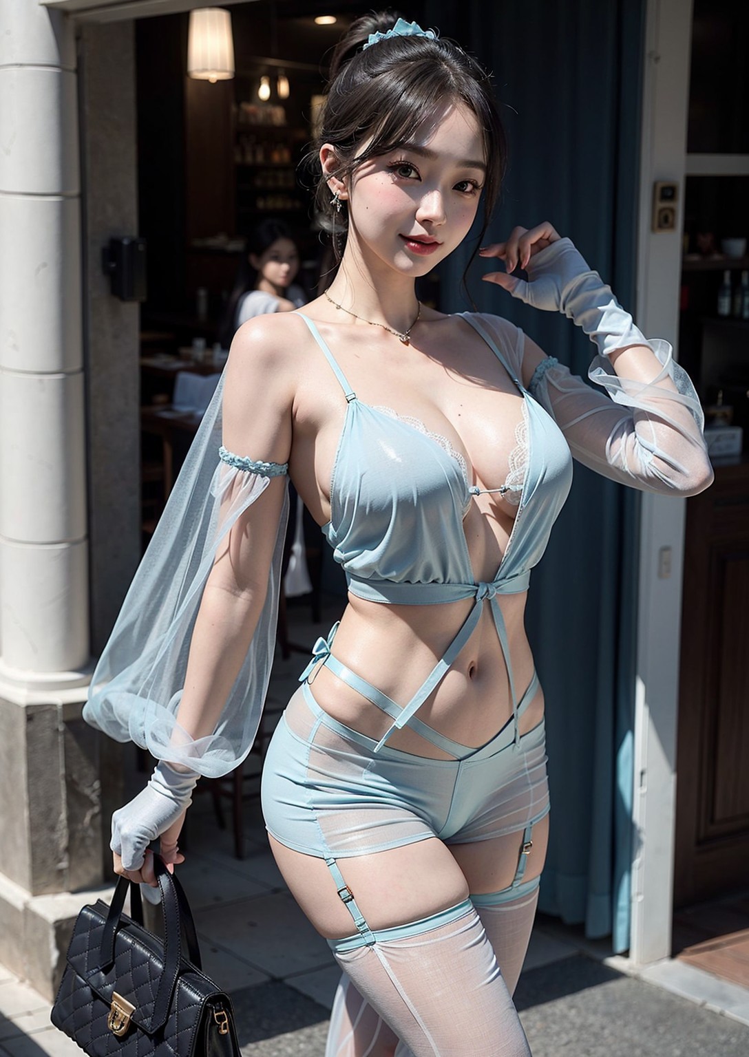 Stylish chiffon girl hanging out