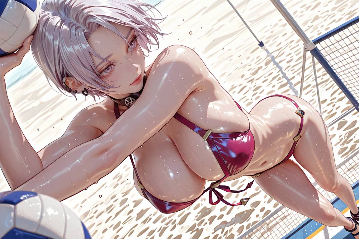 Beauty playing volleyball
