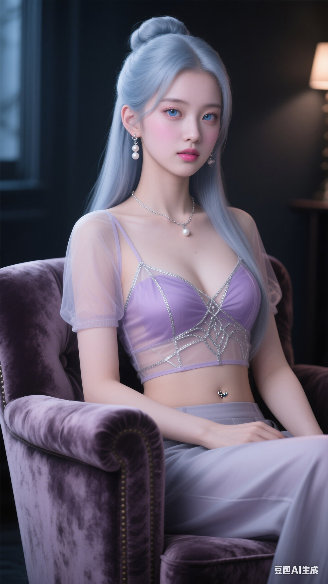 Translucent lavender backless top