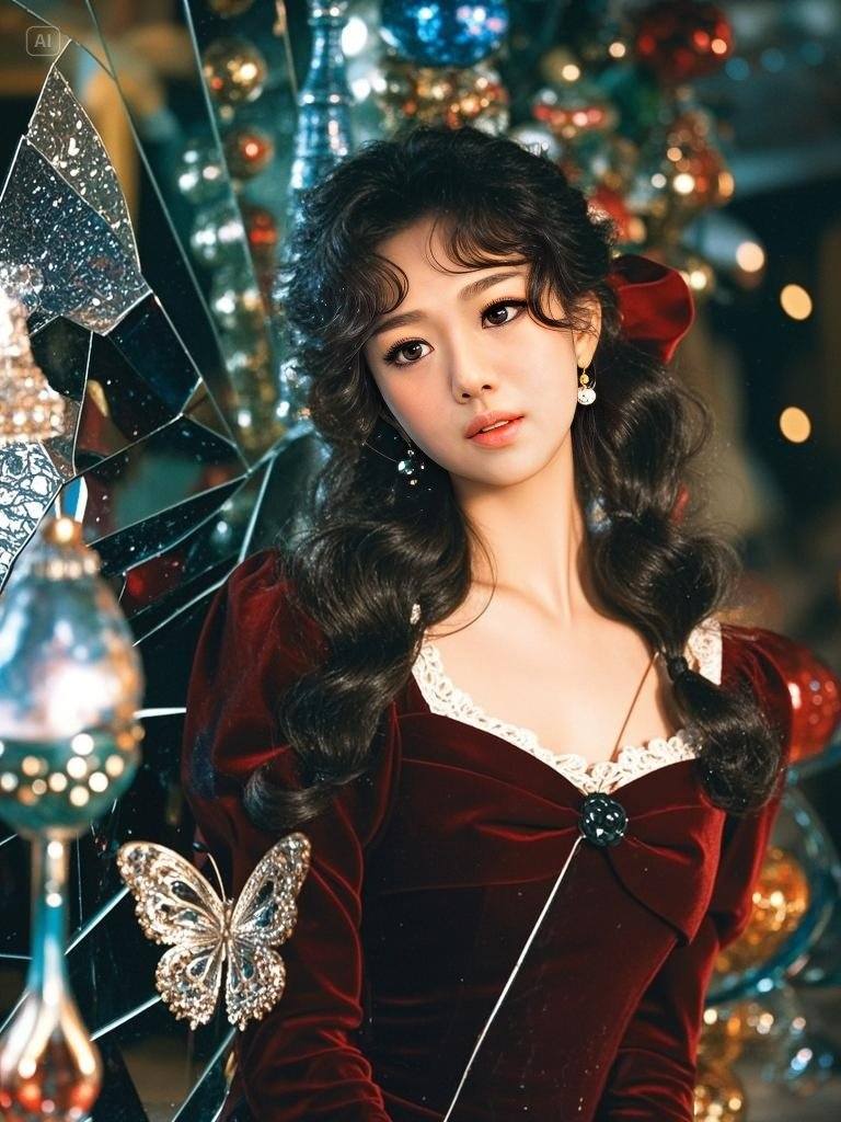 Twin Ponytail Girls Under the Christmas Tree