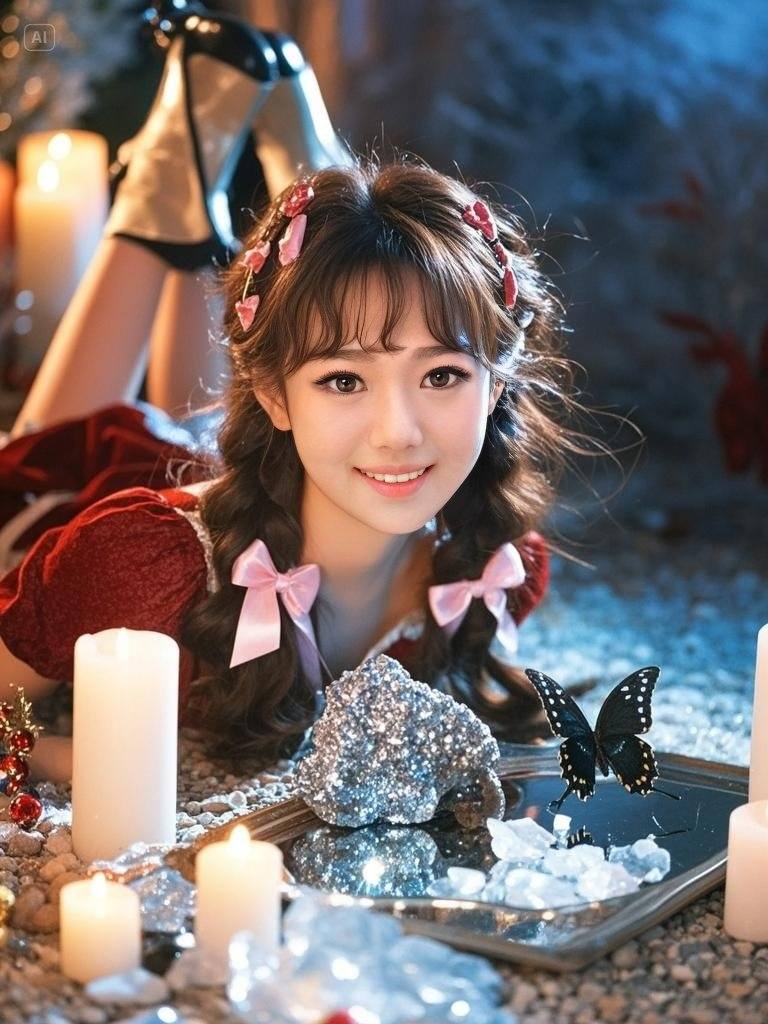 Twin Ponytail Girls Under the Christmas Tree