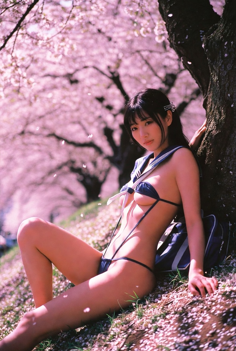 Under the cherry blossom trees on the slope