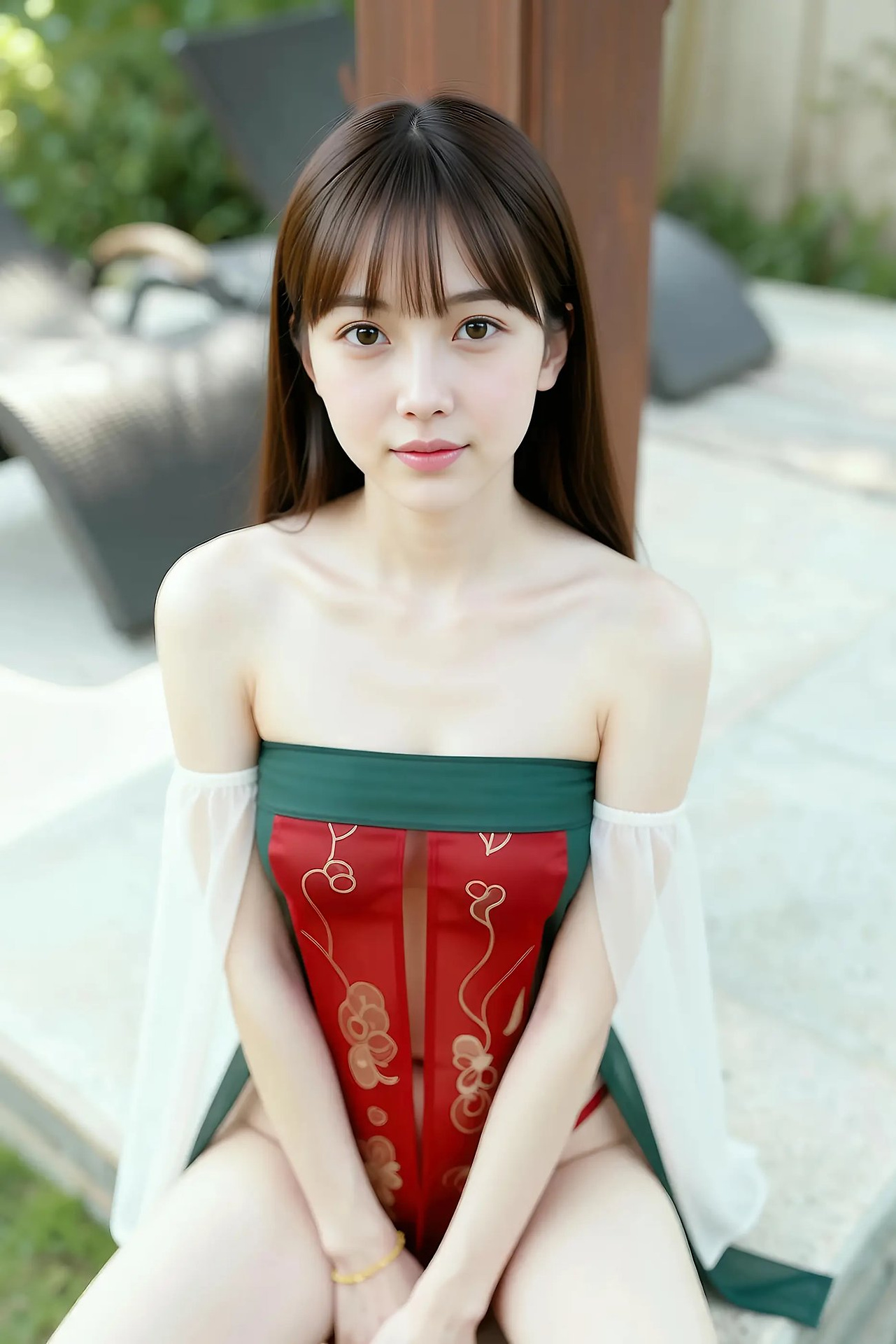 Mandarin - red-green vintage dress