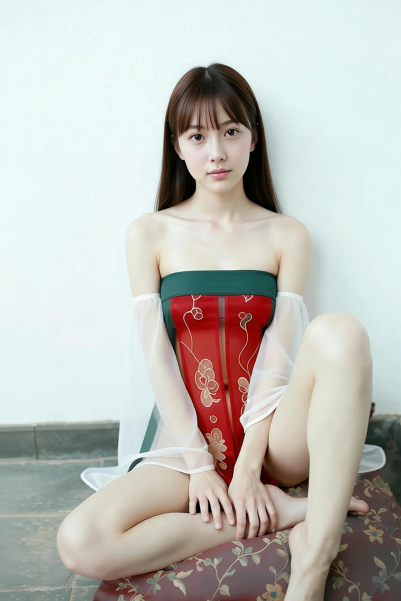 Mandarin - red-green vintage dress