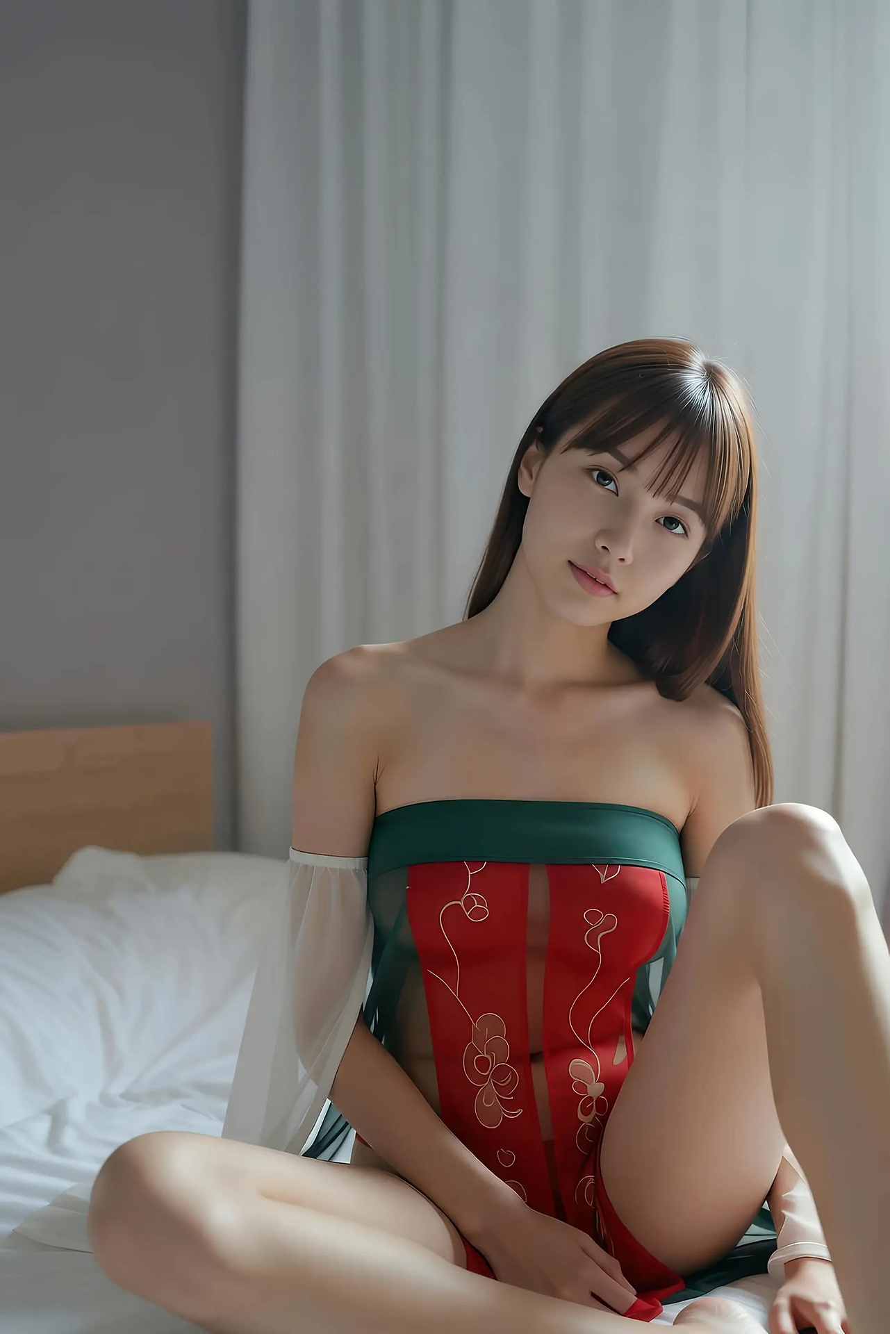 Mandarin - red-green vintage dress