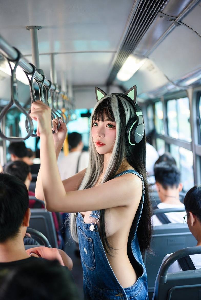 Girl's long black and white hair