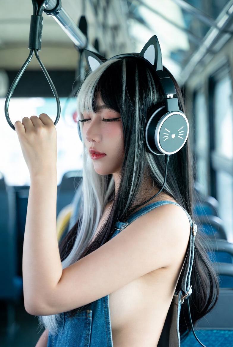 Girl's long black and white hair