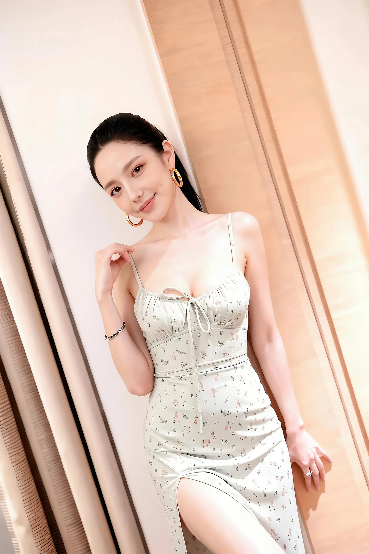 Midi - Fresh Floral Slim Shoulder Strap Long Slit Dress